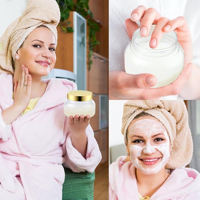 48 Pack 8 Oz Plastic Containers With Lids and Waterproof Label BPA Free - Refillable Transparent Cosmetic Containers for Body Butter,Sugar Scrubs,Cream,Lotions,Candy,Bath Salt (48, Gold)