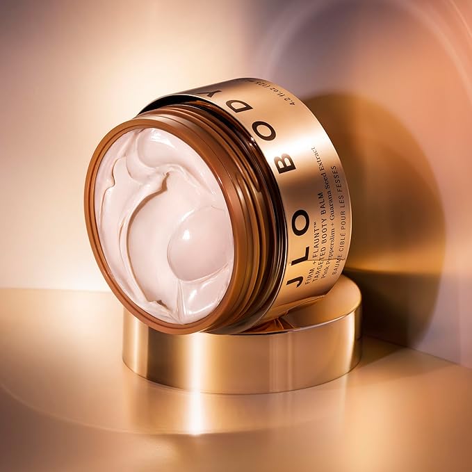 JLO BEAUTY Firm + Flaunt Targeted Booty Balm, Firming Body Lotion Skin Care Body Cream Moisturizer Helps Firm, Hydrate, Supports Skin Elasticity & Targets Arms, Waist, Booty, Hips and Thighs, 4.2 Oz