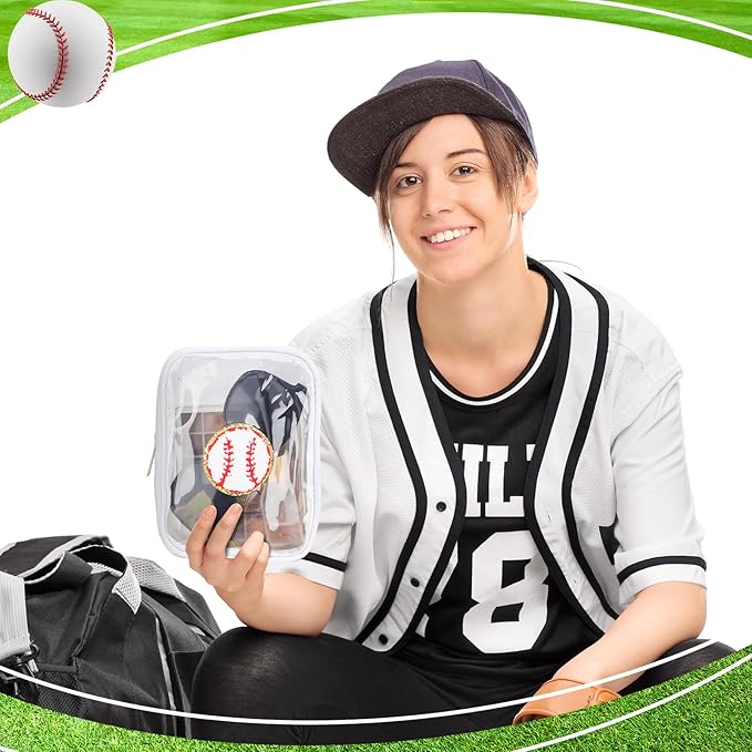 Reginary 12 Pcs Chenille Patch Gift Bags Senior Night Gift Bag Waterproof Travel Size Pack for Party Favors Team Stuff(White,Baseball)