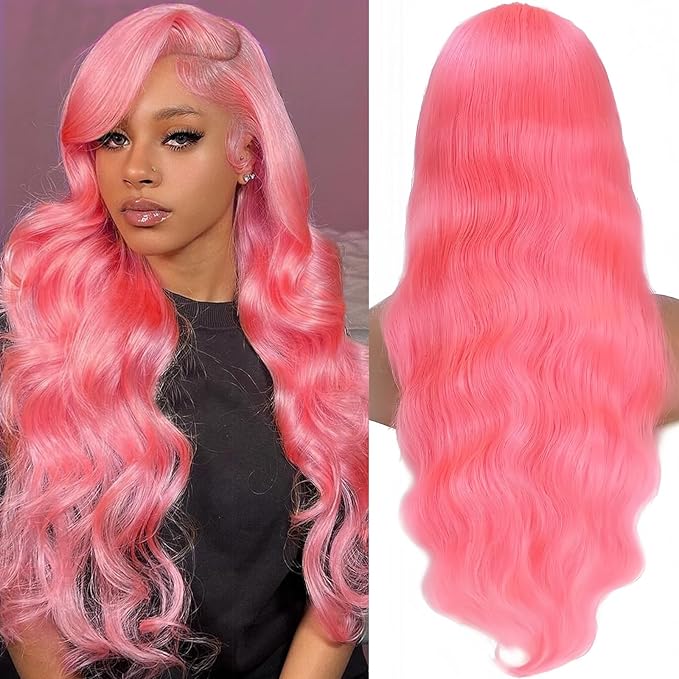 32 Inch Pink Wig Human Hair 13x4 Body Wave HD Lace Front Wigs Human Hair Pre Plucked With Baby Hair 200 Density Color Lace Frontal Wigs Human Hair Glueless Wigs for Women