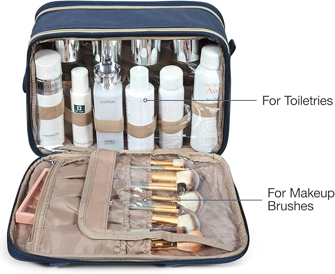 BAGSMART Toiletry Bag for Women, Large Toiletry Bag Water-resistant Makeup Cosmetic Organizer Bag for Accessories, Shampoo, Full Sized Container, Toiletries (Medium, Navy Blue)