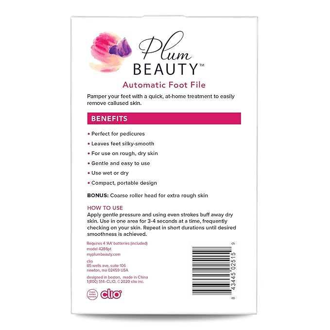 Automatic Foot File, Perfect for Pedicure, Callus Removal, Foot Scrub, Removes Rough Skin, Purple and White (Pack of 2)