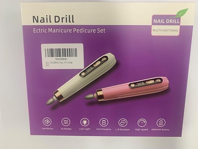ENGERWALL Professional Manicure Pedicure Kit, Electric Nail File Set, Portable Cordless Electric Nail Drill Machine, 10 Speeds Nail Care Tool for Grind Trim Polish, White