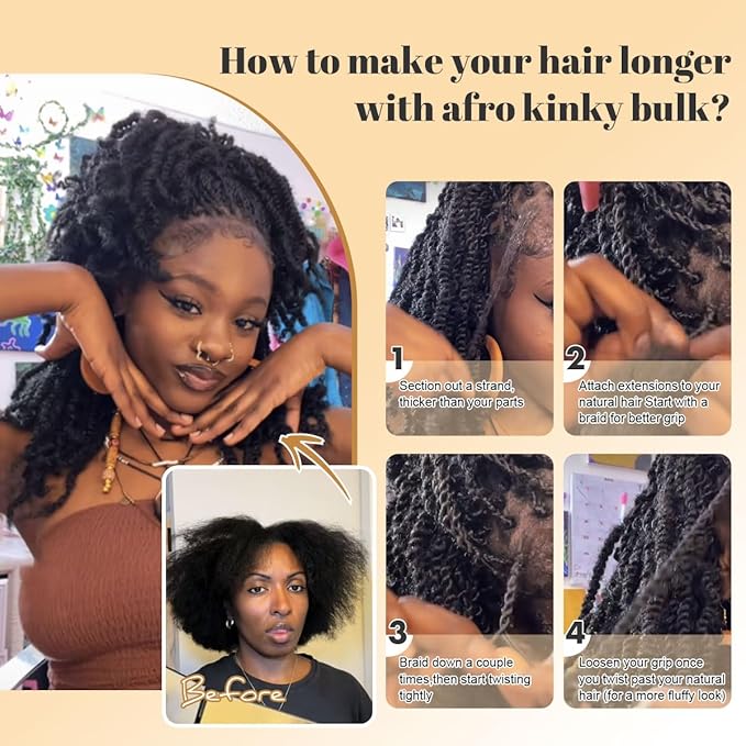 Afro Kinkys Bulk Human Hair, 16 inch 50 Gram 4c Curly Hair for Permanent Sister Locs/Mini Twists/Braids Can Dye and Bleach (#30, 16 Inch)