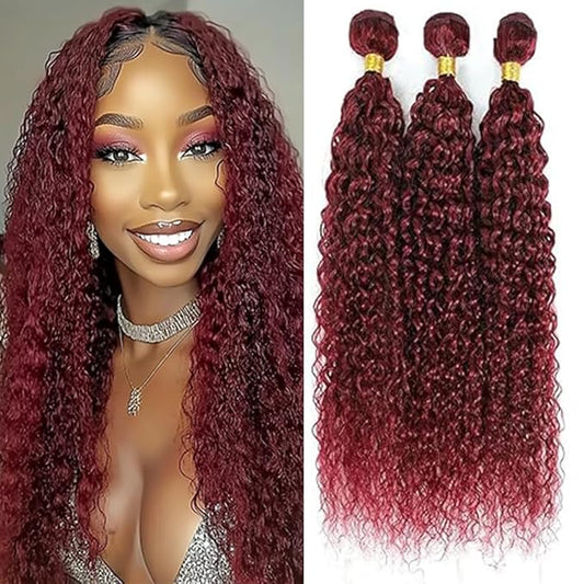 Burgundy Curly Bundles Color 99j Kinky Curly Human Hair Bundles 8a Grade Double Weft Weave Extensions Brazilian Human Hair Soft and Silky for Black Women 24 26 28 Inch