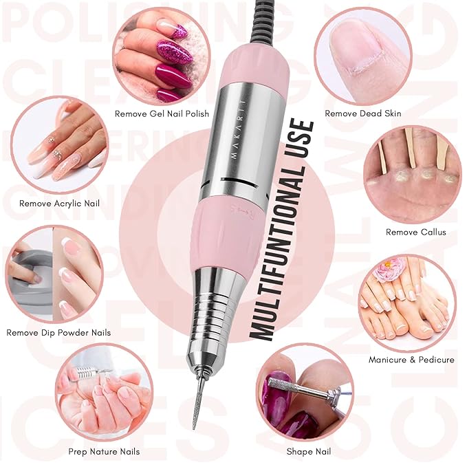 Makartt Nail Drill Portable Electric Nail File Machine Geneviere E File Pink JD700 Professional 30000RPM Manicure Drill for Acrylic Nails Poly Nail Gel Polish Beauty Gift