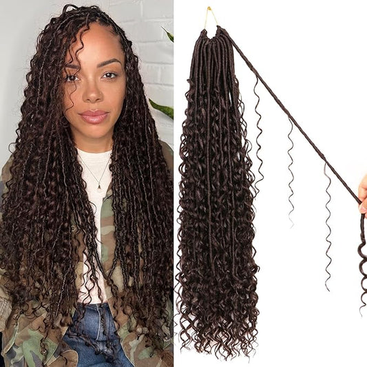 8 Packs Goddess Faux Locs Crochet Hair-24 Inch Boho Soft Locs Crochet Hair for Black Women (#4, 24 Inch(Pack of 8))