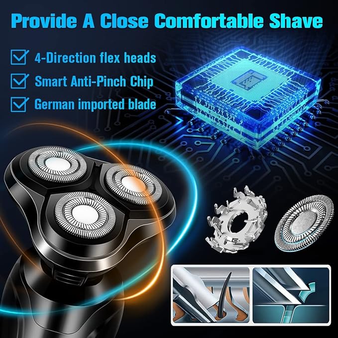 Electric Razor for Men, Men's Rotary Shavers, Waterproof, Wet and Dry Rechargeable Electric Shaver for Men's Faces with a Cordless and Floating Head,Portable Travel Razor,an Ideal Gift for Men