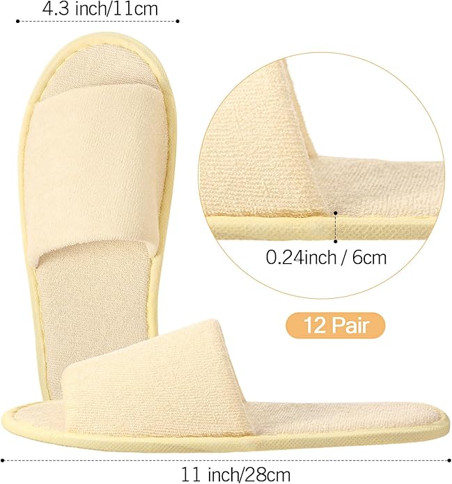 12 Pairs House Slippers for Guests Disposable Open Toe Spa Slippers Bulk for Wedding Party Unisex