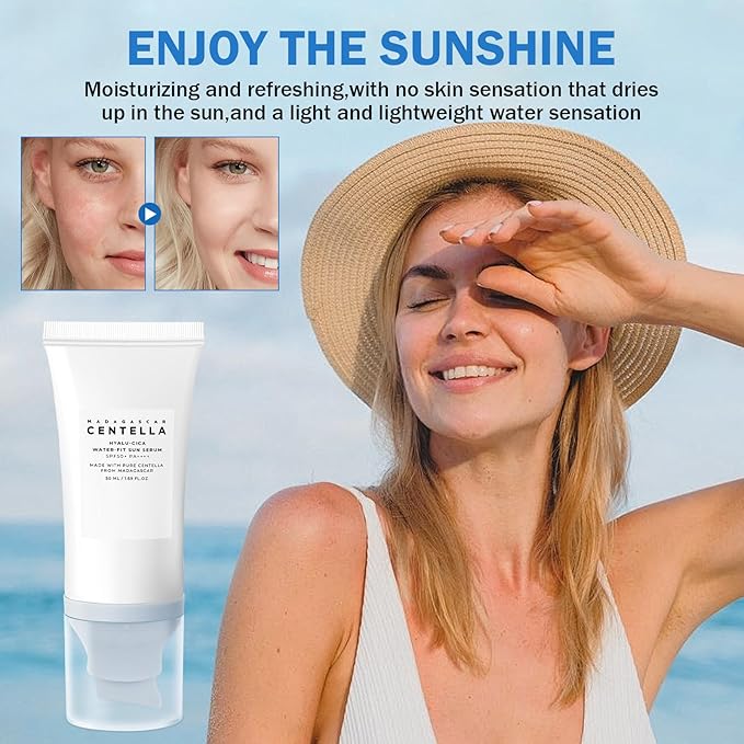 Centella Sunscreen SPF 50, 50ML 𝑴𝒂𝒅𝒂𝒈𝒂𝒔𝒄𝒂𝒓 Sun Screen Face Serum, Daily UV Defense Sunblock Summer Sunscreen for Face, Travel Essentials for Black Girl (2PC)