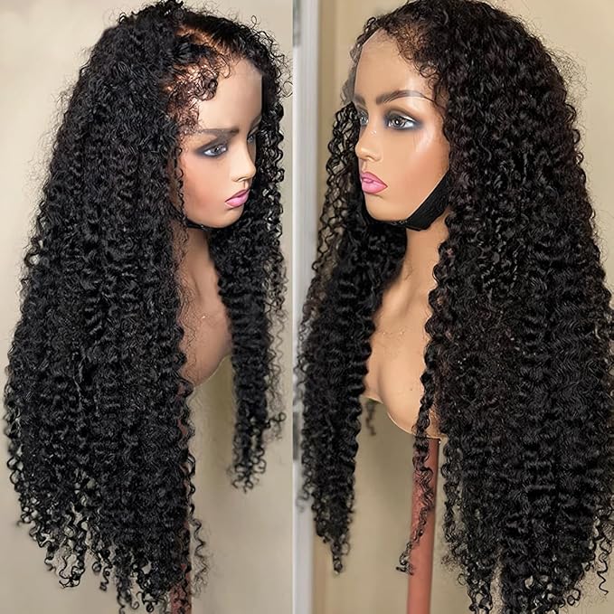 4C Edges Kinky Curly Lace Front Wigs Human Hair 13x4 HD Transparent Lace Frontal Wigs with Curly Edges Baby Hair, Deep Wave Curl Wig Pre-Plucked Hairline 180% Density 24 inch