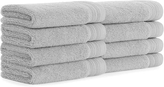 Aston & Arden Anatolia Turkish Wash Cloths - Pack of 8-100% Ring Spun Cotton, Soft Plush Absorbent, 600 GSM Low Twist Weave, Premium Towel for Hotel, Spa, Bathroom, 13 x 13 in, Smoke Grey
