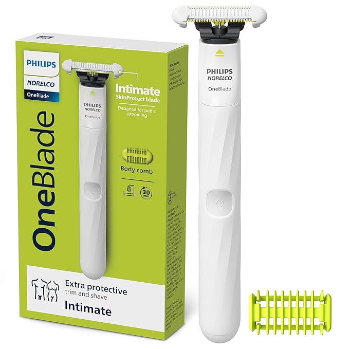 Philips Norelco OneBlade Intimate, Designed for Pubic Grooming, Trim & Shave with Extra Skin Protection, Waterproof, Model QP1924/70
