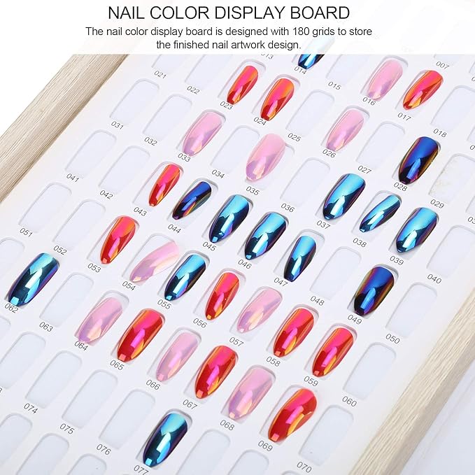 180 Colors Nail Color Card Book - Wood Nail Gel Polish Display Book False Nail Tip Display Board Reusable Nail Practice Design Board Nail Color Swatches Color Design Chart Card (02)