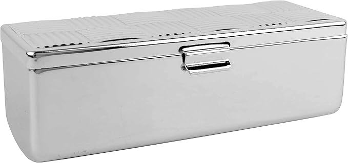 Stephanie Imports Set of 2 Rectangular Vintage Lipstick Cases With Glass Mirror (Silver Checker)