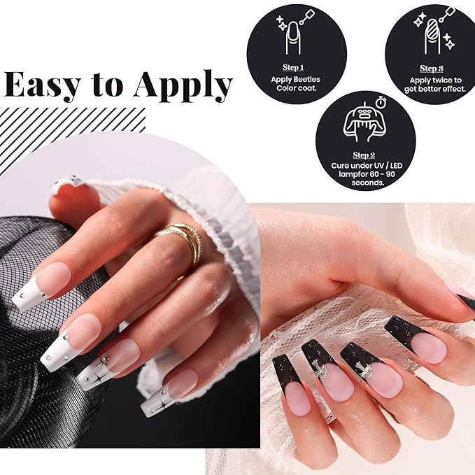 Beetles Gel Nail Polish Kit- 2 Pcs 15ml Black White Colors Polish Set Soak Off Led Polish Nail Art Manicure & Gel Polish Nail Set 20 Colors Fantasyland Collection Pastel Bright Pink Purple Navy Blue