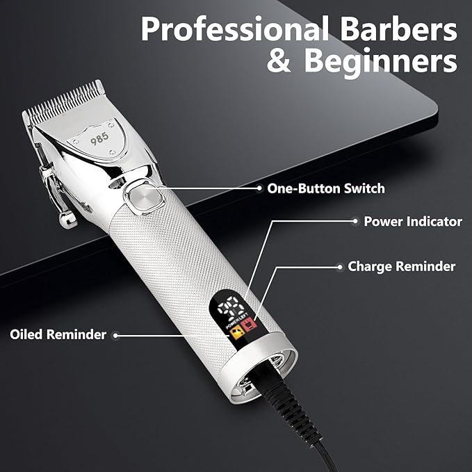 Professional Hair Clippers for Men, Electric Cordless Clippers and Trimmers Set, Nose Hair Beard Trimmer, Hair Cutting Barber Clippers with Guards, T Liners Edgers Clippers for Mens (Silver)