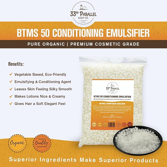 33rd PARALLEL | BTMS 50 (2 lbs / 32 oz) Bulk Conditioning Emulsifier | 100% Natural Plant Derived | Behentrimonium Methosulfate Cetearyl Alcohol Emulsifying Conditioner | Product of USA (2 POUNDS)