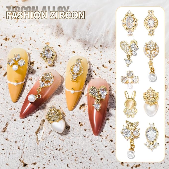 30Pcs Nail Art Crystal Pearl Charms Mix Shapes Zircon Dangle Rhinestones Nail Jewelry 3D Dangle Nail Charms Crystal Metal Nail Gems Nail Flowers Jewelry Studs for Nail DIY