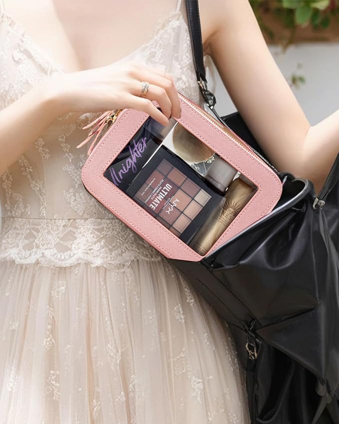 Clear Makeup Bag, Small Makeup Bag TSA Approved Toiletry Bag Cosmetic Travel Bag Cute Makeup Bag Organizer Makeup Case Pouch Car Essentials for Women Men