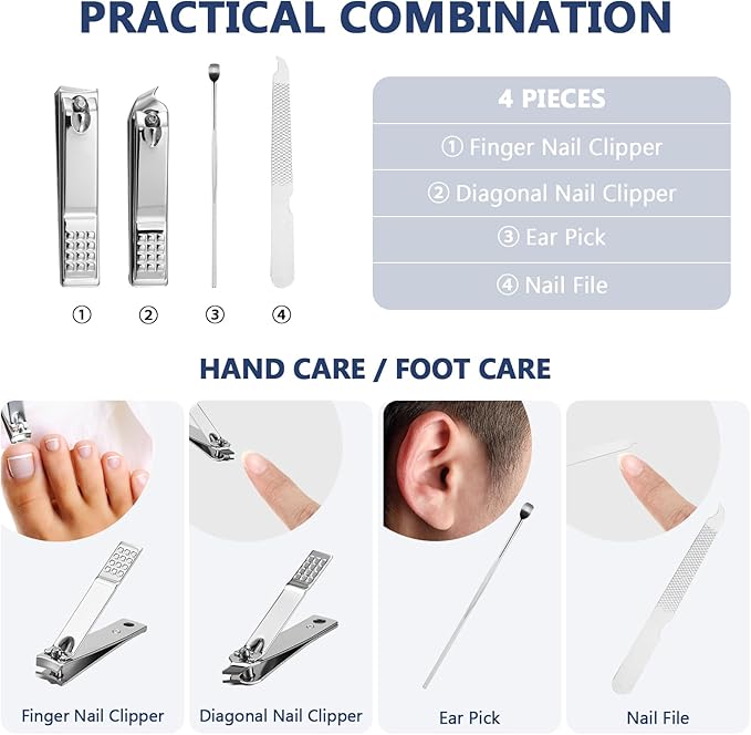 Lasnten 100 Bulk Nail Clipper Set Bulk Manicure Kit Stainless Steel Pedicure Professional Nail Care Kit with Travel Case Portable Grooming for Husband Men Women Family(Multicolor,4 in 1)
