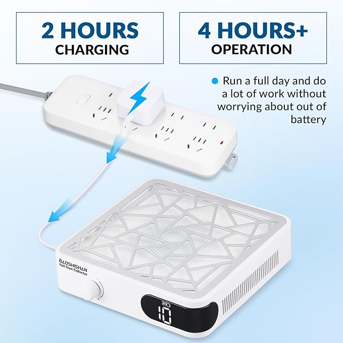 BAOSHISHAN Nail Dust Collector, 50w Rechargeable Nail Vacuum Dust Extractor with 2 Reusable Filters, Low Noise Nail Vacuum Fan for Nail Polishing Home Salon