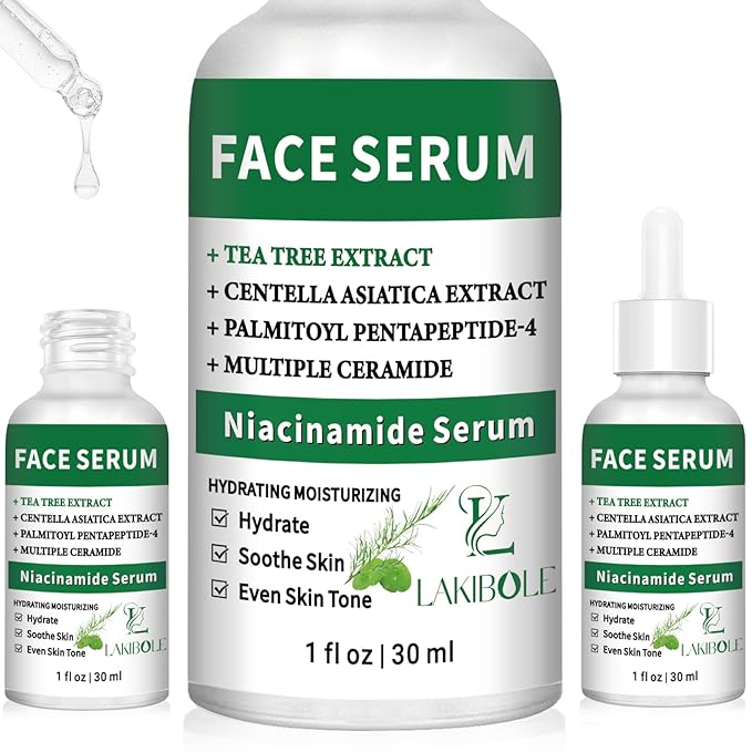 3 Pack 5% Niacinamide Serum with 4% Tea Tree Extracts & 1% Centella Asiatica Extracts for Hydration and Even Tone (1fl.oz/30ml Each)
