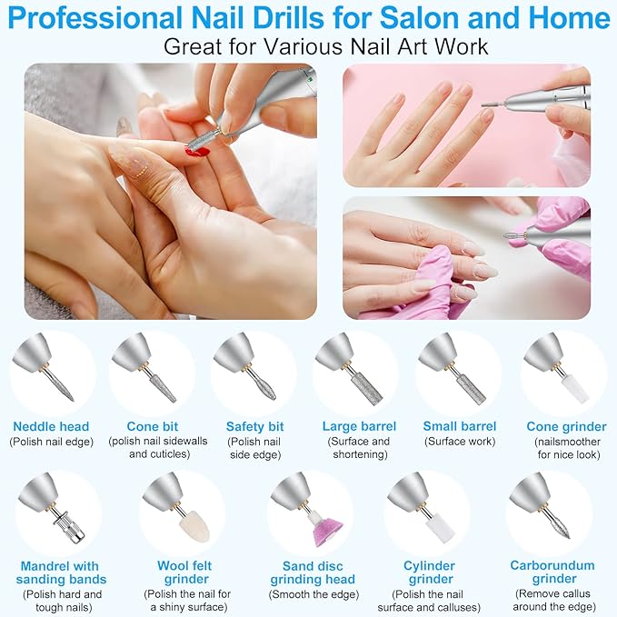 35000RPM Professional Nail Drill Machine, Portable Rechargeable File Machine Set for Acrylic Gel Nails, Manicure Pedicure Tools for Home and Salon Use