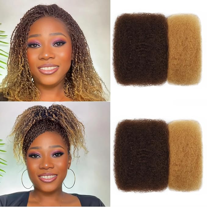 Afro Kinkys Bulk Human Hair 10 Inch 100g Highlight Afro Kinky Curly Human Hair Bulk for Dreadlock Extensions, Micro Locs, Braiding Twists, Braids and Repair Locs(10 Inch, 4/27#)