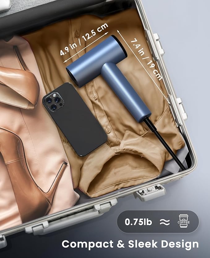 Ionic Hair Dryer, High-Speed Blow Dryer - 150,000 RPM Brushless Motor, 500 Million Negative Ions, Ultra-Light & Small, Smart Temp Control, Quiet Hairdryer for Women, Ideal for Travel, Home