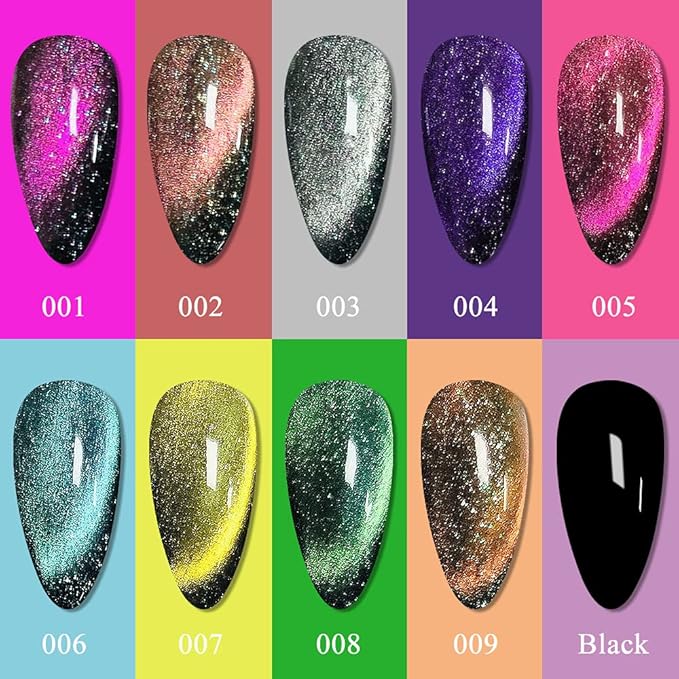 MIZHSE Cat Eye Gel Nail Polish 10 Colors, Magnetic Gel Polish Set with Magnet Stick, Holographic Shimmery Galaxy Effect Cat Eye Nail Polish Soak Off Nail Art Manicure Kit Gift for Women