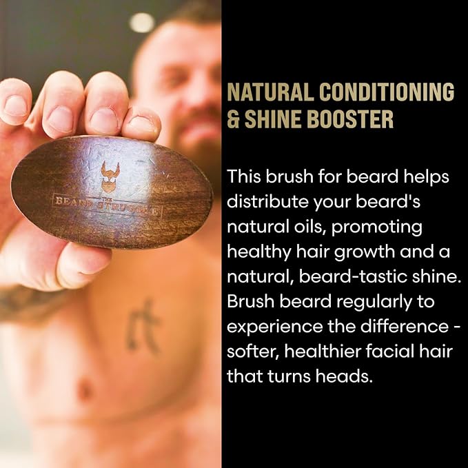 Beard Struggle Men's Beard Brush - Durable Nylon Bristles with Polished Beechwood Handle for Viking Savage Hair & Grooming - Perfect Travel Size