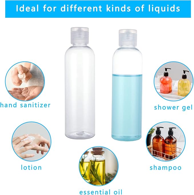 Acrux7 50 Pack 4 oz Plastic Squeeze Bottles With Flip Caps - Clear Refillable Containers for Lotions, Toiletries, Shampoo, Liquid, Creams - Leak Proof Travel Size