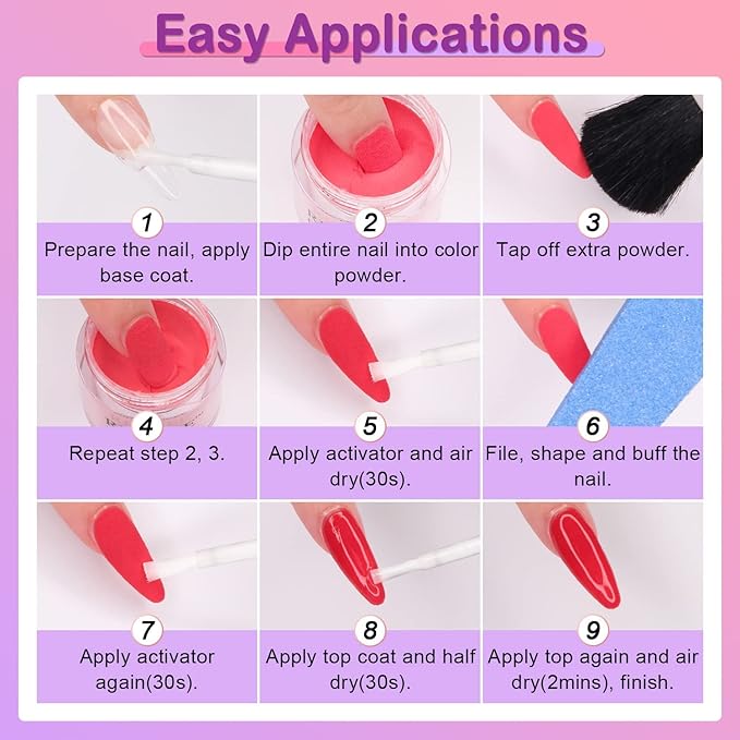REDNEE Dip powder nail kit, with Essential Liquids Accessory Tools Dip Powder Nail Kit Starter Easy Application for Nail Art Manicure Salon Home DIY Gift Set RE18