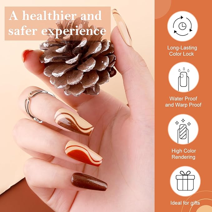 18Pcs Gel Polish-10 Color Fall Yellow Soak Off Nail Polish Brown Blue Gel Nail Polish Set, with 2pcs Nail Art Gel Liner and 6pcs Base & Top Coat Art Manicure DIY Salon Home