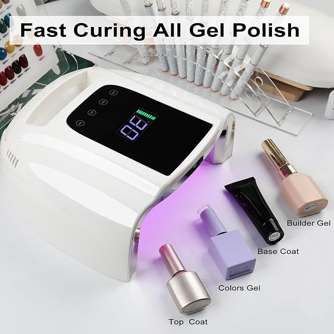 96W Rechargeable UV LED Nail Lamp, Portable Cordless UV Light for Nails with LCD Display Auto Sensor, 4 Timer Setting and Smart Sensor Nail Dryer,Nail Cure Light with Removable Bottom(White)