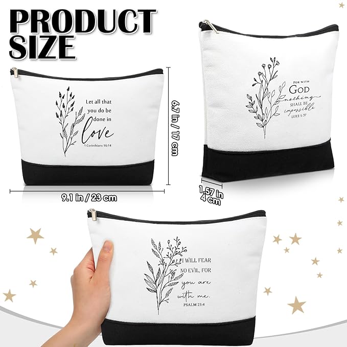 20 Pcs Christian Gifts for Women Religious Makeup Bags Cosmetic Inspirational Bible Verse Pencil Pouch with Zipper Mothers Day Thank You Church Gift Mom Travel Employee(White&black,Aesthetic)