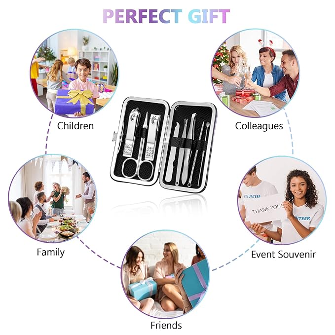 Lasnten 24 Set Manicure Set Bulk Nail Clippers Grooming Nail Kit Stainless Steel Professional Pedicure Kit Pedicure Tools with Travel Case Gifts for Men Women Personal(8 in 1,Laser)