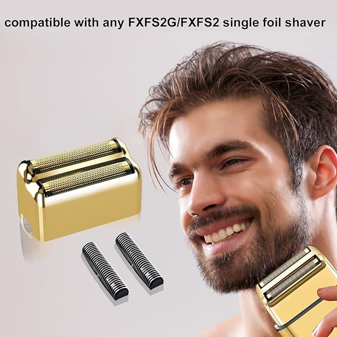 3 pack Professional Replacement Foil and Cutters for BaBylissPRO Barberology Double Foil Shaver, Compatible with BaBylissPRO Barberology FXFS2 Shaver，Gold