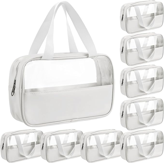 9 Pcs Translucent Make up Bag Toiletry Organizer for Women Men Waterproof Portable Cosmetic Travel Bag with Hanging Handles Travel Storage Carry Pouch, 10.2 x 6.3 x 2.8 Inches(White)