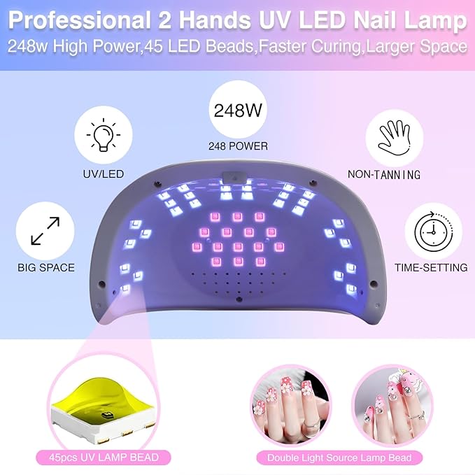UV LED Nail Light,UV Lamp for Gel Nail Polish,Professional Nail Dryer for Double Hands,Large Space with 4 Timers,UV Light for Gel Nails,Home Nail Art Curing Lamps