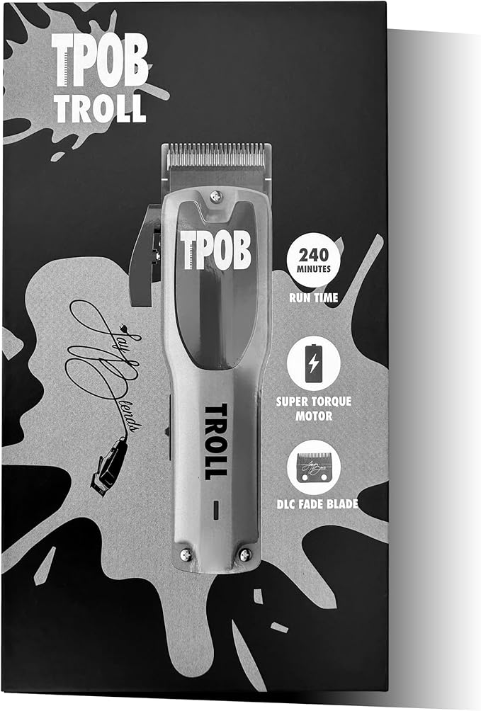 TPOB Troll Professional Barber Clipper 6800 RPM Super Torque Motor with DLC Fade Blade (Grey Clipper)