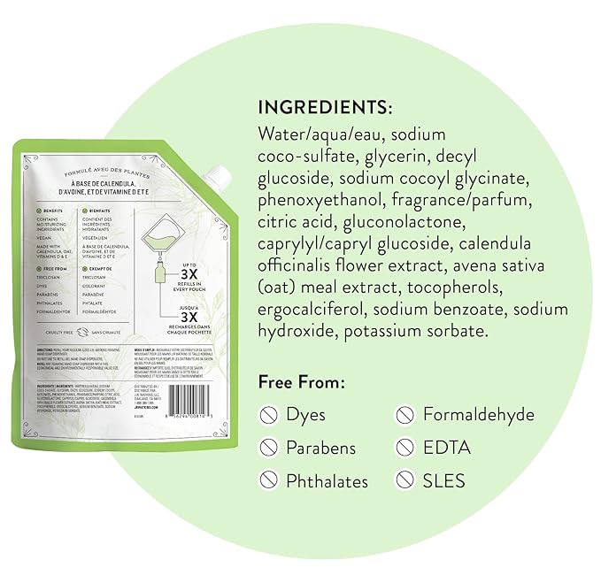 J.R. Watkins Foaming Hand Soap Refill, Moisturizing Foam Hand Wash, All Natural, Alcohol-Free, Cruelty-Free, USA Made, Aloe Green Tea, 28 fl oz, 3 Pack