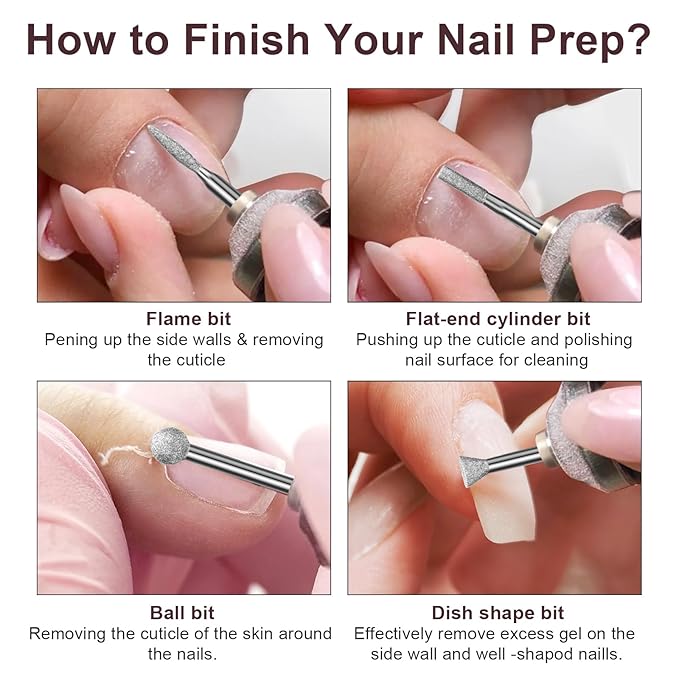 Depvko 10pcs Nail Drill Bits, 3/32 Inch Diamond Bits for Nail Drill Efile, Cuticle Cleaner Drill Set for Nails, Acrylic Remover Tool Manicure Pedicure Kit for Nail Gel Polish Nail Prep, Salon Home