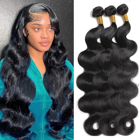 Cirvty 12A Human Hair Bundles 24 24 24 Inch Body Wave Bundles Human Hair Weave 3 Bundles Human Hair Deals Human Hair Weft Unprocessed Human Hair Bundles 100% Brazilian Human Hair Bundle Natural Black