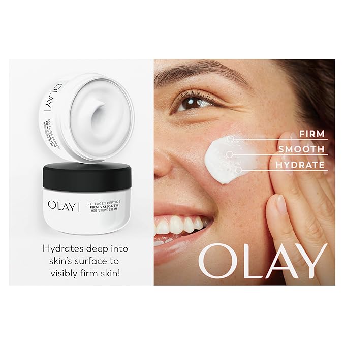 Olay Firm & Smooth Collagen Peptide Face Moisturizer, 2 oz Fragrance Free Firming Face Cream for Hydration and Skin Renewal, Recyclable Eco Jar Packaging