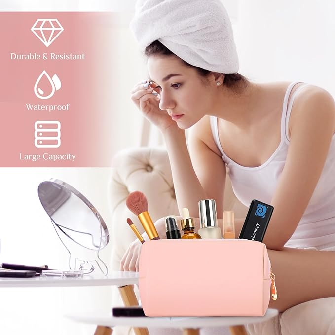 Sanwuta 9 Pcs Preppy Makeup Bag PU Leather Cosmetic Bag Makeup Pouch Plain Waterproof Toiletry Organizers for Traveling Preppy Travel Purse End of the Year Teacher Gifts Bulk(Pink Purple Series)