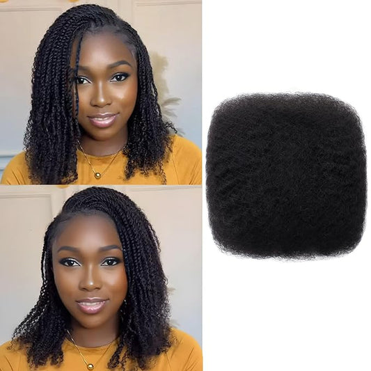 Afro Kinkys Bulk Human Hair 10 Inch 50g Nature Black Afro Kinky Curly Human Hair Bulk for Dreadlock Extensions, Micro Locs, Braiding Twists, Braids and Repair Locs(10 Inch, 1b#)