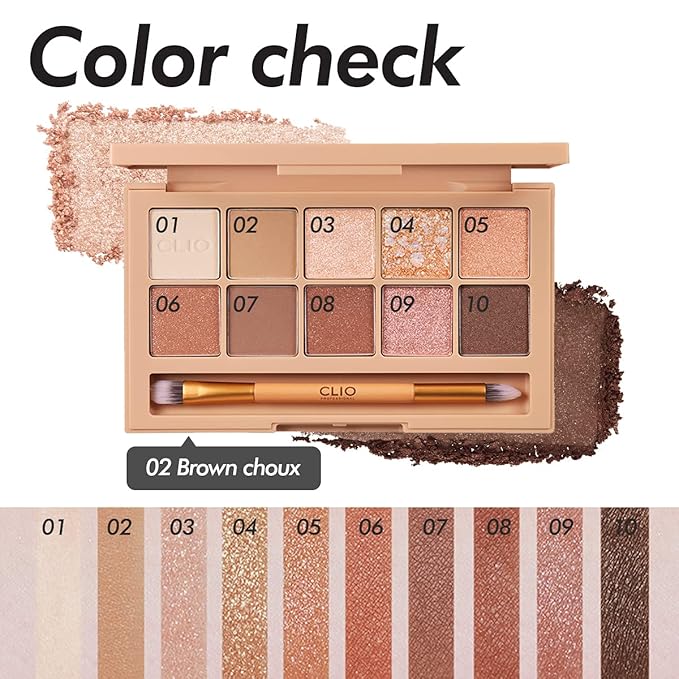 CLIO Pro Eye Shadow Palette | Matte, Shimmer, Glitter, Pearls, Highly Pigments, Long-Wearing Valentine's day Gifts (002 Brown Choux)