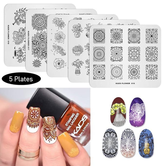 KADS 5Pcs/Set Nail Template Nail Art Template Decoration Tool Flower Image Plate